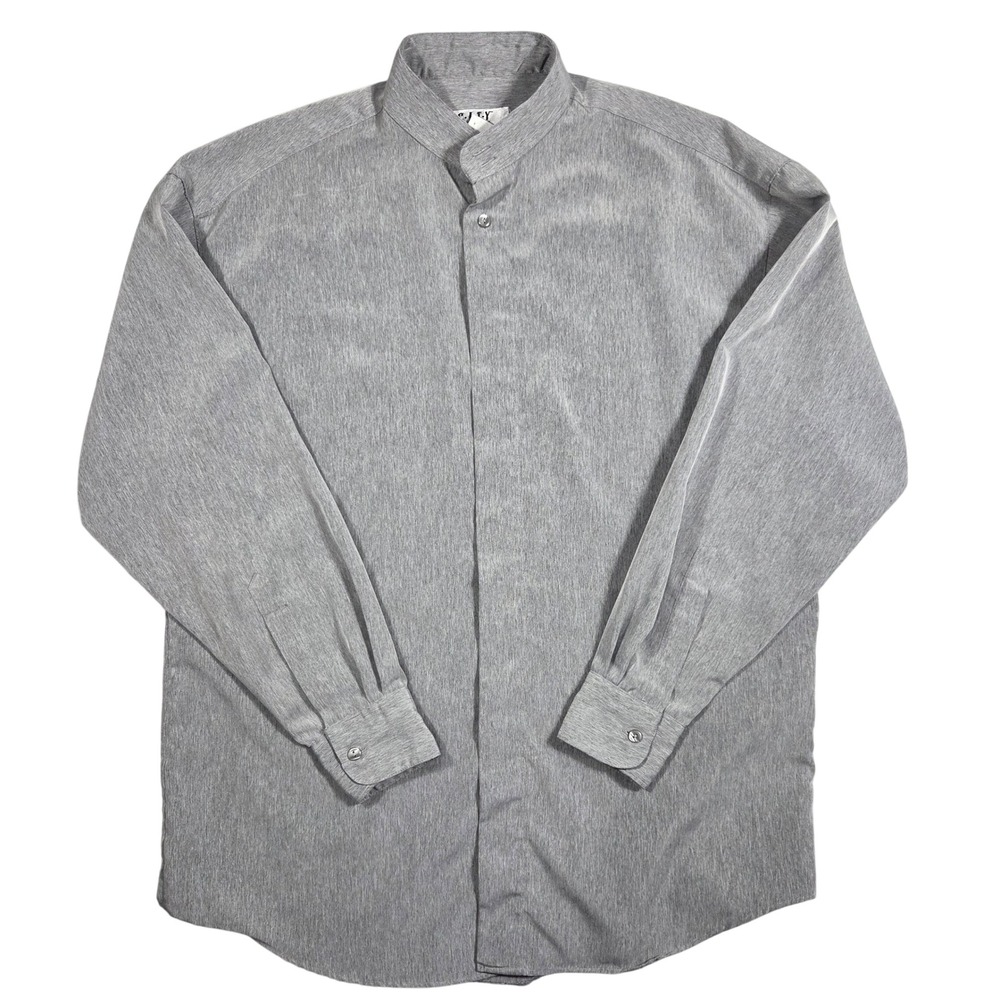 Vintage City Streets Mens Grey Textured Mandarin Collar‎ Button Up Shirt Medium
